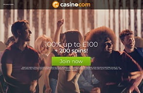 Casino.com's bonus sign up page offering a welcome promotion