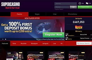 Screenshot of the Home Page of Super Casino