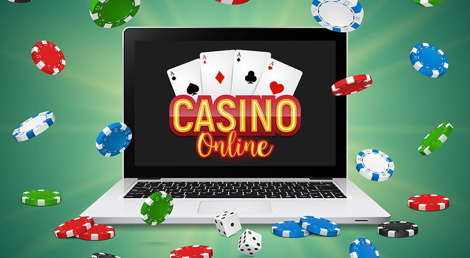 Illustration of a laption with casino chips spilling out of the screen.