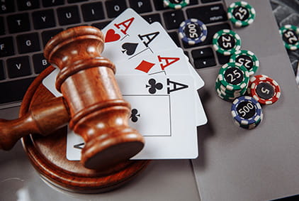 Image of Stacked Chips, Dice and Playing Cards