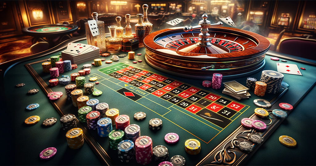 Cards and chips placed on a roulette betting board