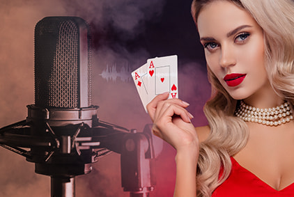 Female dealer in front of a poker table