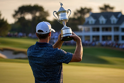 Wyndham Clark holding the trophy in 2023