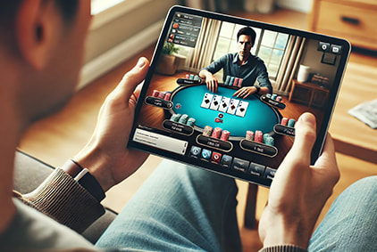 A man playing online poker on his tablet